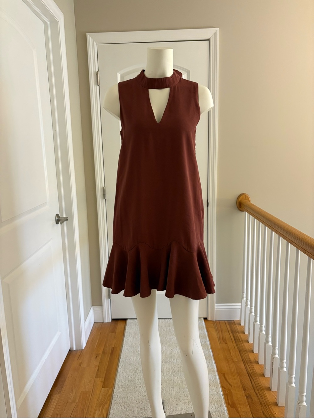 J.O.A. Sleeveless Keyhole Ruffle Hem Dress - Rust